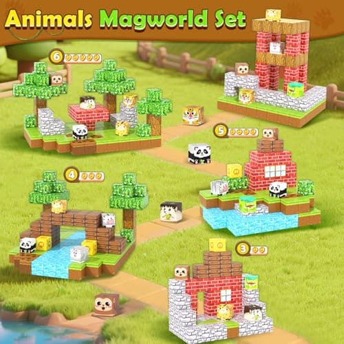 150PCS Magnetic Blocks-Build Mine Magnet World Animals Edition Building Toys for Boys & Girls Age 3-8, Magnetic Sensory Tiles, Ideal Building & Construction STEM Toys Gifts for Toddlers 3+ Years Old - Thumbnail 5