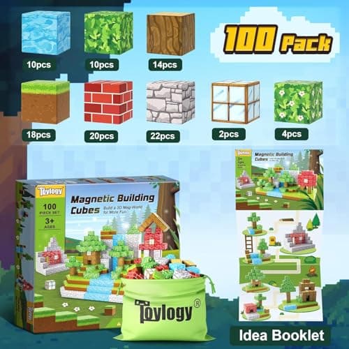100PCS Large Magnetic Blocks 1 inch Magnets Building Craft, STEM Sensory Toys for Boys Girls 3+, STEM Educational Construction Toys for Kids 3-5 5-7 6-8, Classroom Learning Building Mine Magnet World - Thumbnail 4
