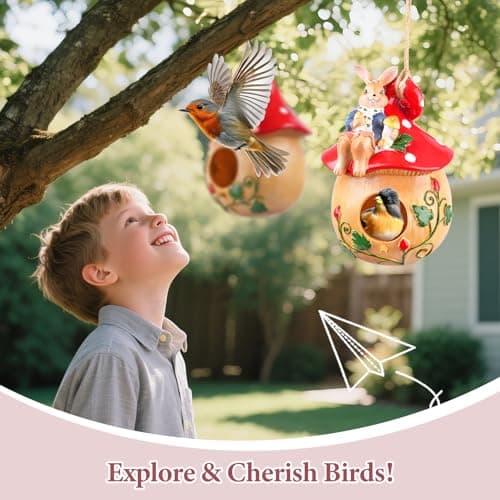 Bird Houses for Outside – Hand-Painted Decorative Bird House, Waterproof Resin Hanging Birdhouse for Patio, Yard, Porch & Garden Decor - Thumbnail 6