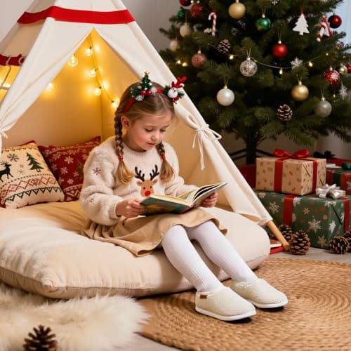 Toddler Boys Girls Slippers Indoor House Shoes Non-Slip Slip-On Baby Kids Fuzzy Warm Woolen Bedroom Slipper Cozy Lightweight Walking Shoes for Home Outdoor Winter Unisex Beige Toddler 5 - Thumbnail 2