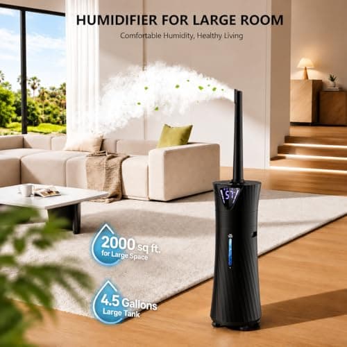 MONISEN 17L Humidifiers for Bedroom Large Room – Ultra Quiet (35dB), 56H Runtime, Smart App&Remote, Auto Humidistat, Top Fill Cool Mist Humidifier, Aroma Diffuser, Auto Shut-Of – Whole House, Black - Thumbnail 5