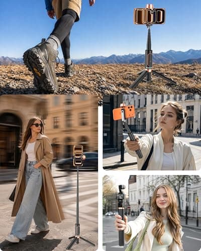 Kinwald Selfie Stick Tripod for iPhone & Android – Portable Phone Tripod Stand with Bluetooth Remote, One-Click Open, Compact & Lightweight for Vlogging, Travel & Everyday Use (Black) - Thumbnail 6
