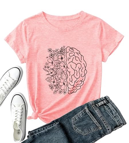 Mental Health Awareness Shirt Women-Brain Flower Tshirt Women Neuro Diversity Tee Tops Motivational Short Sleeve