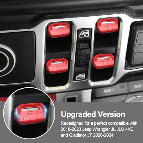 DIAMOOKY 4PCS Upgraded Window Switch Button Cover Compatible with Jeep Wrangler JL JLU 2018-2026 and Gladiator JT 2020 2021 2022 2023 2024 2025 2026 Wrangler 4xe Interior Accessories(Bright Red) - Thumbnail 2