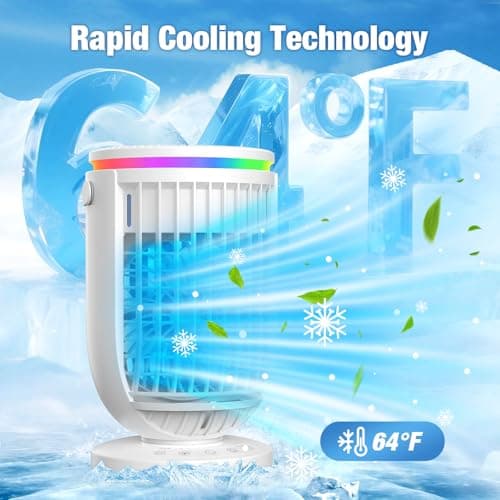 Portable Air Conditioners,Personal Mini Air Conditioner Fan with 3 Speeds,7 Colors Night Light, 4 in 1 Evaporative Air Cooler Cooling Fan with 1200ml Water Tank, Portable AC for Bedroom Office Desk - Thumbnail 2