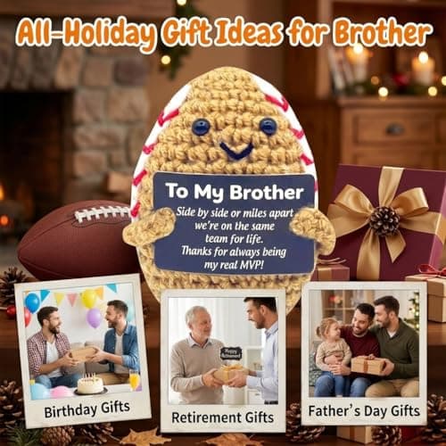 Brother Gifts,Positive Football Emotional Support Gift - Handmade Crochet Knitted Football Doll with Encouraging Card - Unique Sports Birthday Present for Son, Brother, Football Fans,Office Desk Decor - Thumbnail 5