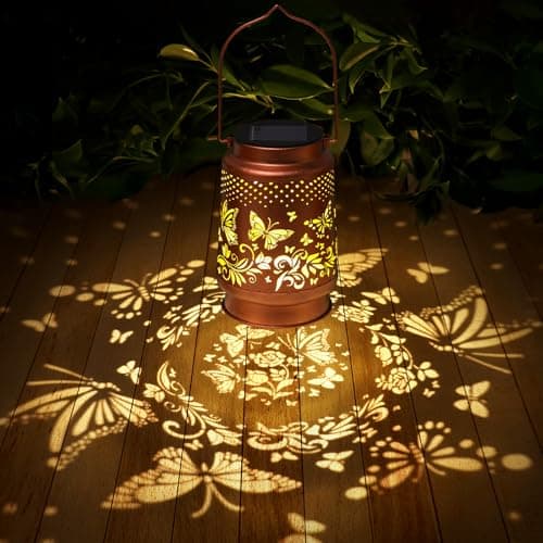 Solar Lanterns Outdoor Waterproof Butterfly Garden Decor Birthday Gifts for Women Mom Grandma, Hanging Solar Lights Metal Lantern Decoration Outside for Yard, Patio, Backyard, Porch - Thumbnail 2