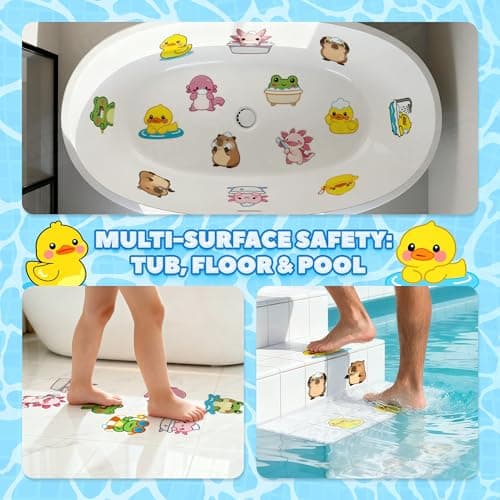 UNEEDE Bathtub Non Slip Stickers, 17-Pack Cute Axolotl, Duck, Capybara, Frog Decals, Shower Floor Non Slip Stickers, Textured Surface Anti Slip Shower Stickers, Safety Grip with Premium Scraper - Thumbnail 5
