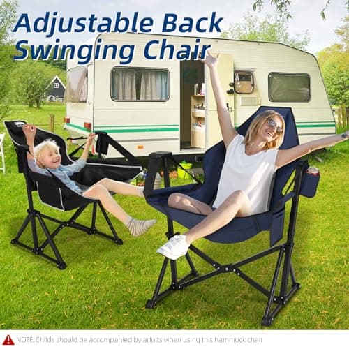 Fragess Hammock Camping Chair, Portable Camping Hammock Chair with Adjustable Back, Folding Hammock Chair Supports 330lbs, Rocking Camping Chair for Lawn, Camping, Patio, Traveling, Stargazer-Blue - Thumbnail 5