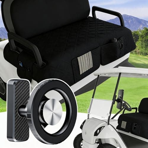 Eolzzi Golf Cart Seat Cover & Phone Holder Set, 360° Magnetic Mount for Club Car, Waterproof Seat Cover with 3 Pockets, Golf Accessories Gifts for Men Dad, Black - Image 1