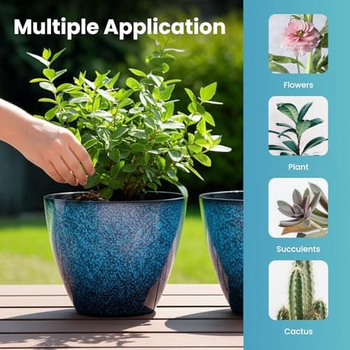 Vanslogreen 8 inch Plant Pots, Pack of 4 Plastic Planter for Indoor Outdoor Plant with Drainage Holes and Saucers, Flower Pots for Garden Home Decor (Blue, 4pcs) - Thumbnail 4