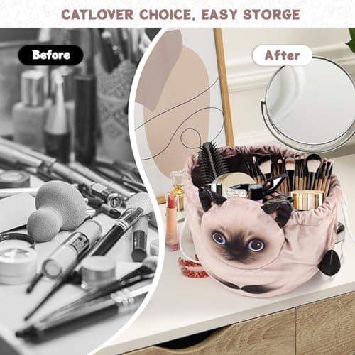 Openhahaha Drawstring Makeup Bag - Travel Organizer, Cosmetic Pouch, Cat Gift for Women, Lay Flat Bag for Cat Lovers - Thumbnail 5