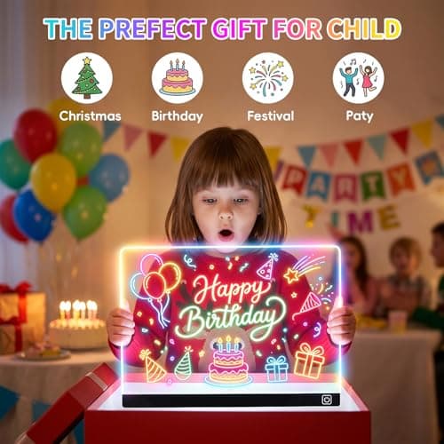 16" LED Drawing Board for Kids, Light Up Glow Doodle Pad with 12 Markers, Tracing Book & Cleaning Cloth, USB-C Acrylic Dry Erase Note Board Toy Gifts for Girls Boys Age 3-12 - Thumbnail 4
