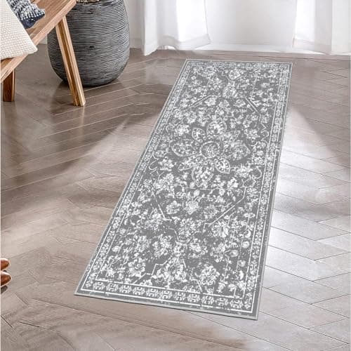Pauwer Boho Vintage Runner Rug, 2x4 Non Slip Small Throw Rugs Doormat, Washable Soft Indoor Mat Runner Rug Small Area Rug Low-Pile Floor Carpet for Hallway Entryway Bedroom Living Room,(2'x4', Grey) - Thumbnail 3