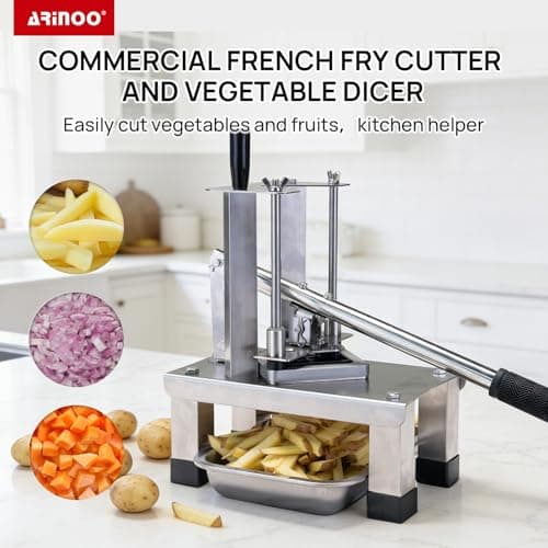 ARINOO Commercial French Fry Cutter and Vegetable Dicer with 3 Stainless Steel Blades – 3/8", 1/2", 1/4" – Heavy Duty Stainless Steel Potato Slicer for Home and Restaurant Use - Thumbnail 3