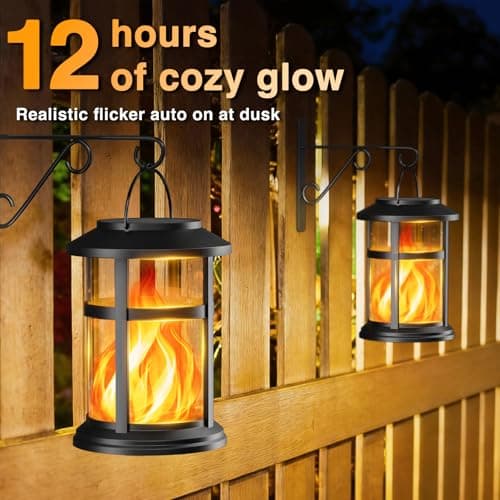 Otdair 4 Pack Solar Lanterns Outdoor Waterproof, Upgraded Flickering Flame Hanging Solar Lights for Outside, Solar Powered Lantern for Patio Yard Garden Porch Decor, Gift for Mom Housewarming - Thumbnail 2