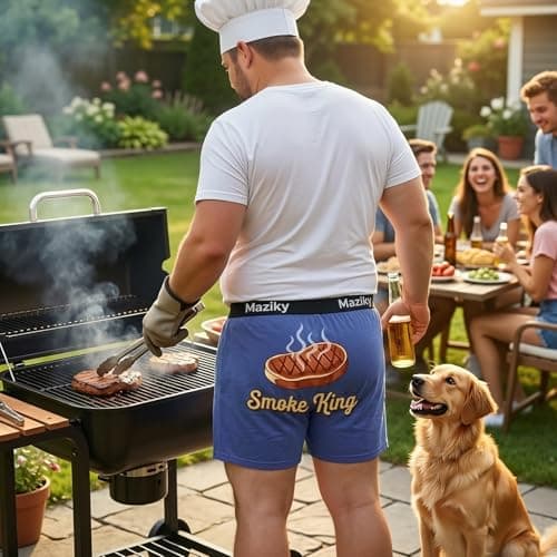Maziky Funny Boxers for Men Novelty Mens Boxer Shorts Funny Underwear Gag Gift for Adult Christmas Birthday (US, Alpha, Medium, Regular, Regular, Blue-BBQ) - Thumbnail 2