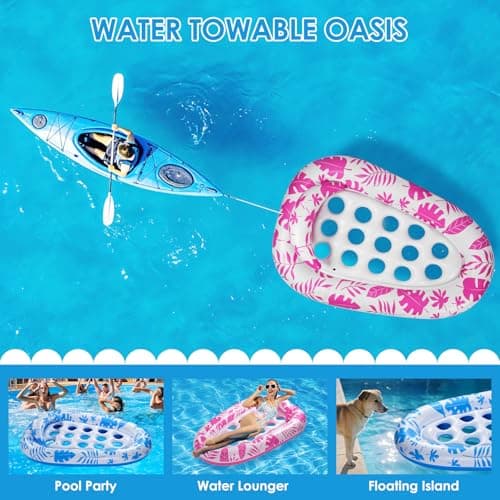 VIWUHUG 2 Pack Giant Inflatable Pool Float Pool Floats Adult Mat with Headrest & Cup Holder Lake Float Raft Water Lounger Multi-Use Swimming Pool Floats for Party Summer time Beach Outdoor(Pink&Blue) - Thumbnail 6