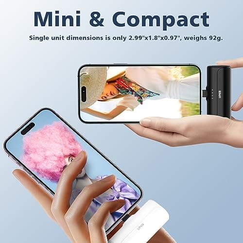 UPEB Small Portable Charger for iPhone 5000mAh 2 Packs with Built in Cable, MFi Certified Compact Power Bank Cordless External Battery Pack for All iPhone Series 14/13/12/11/XR/X/SE/8/7/6 Pro Max - Thumbnail 4