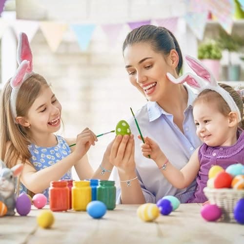 Eaciy Easter Bracelets Basket Stuffers Gifts for Girls Kids - 5 PCS Adjustable Bunny Rabbit Bracelet Christian Gift with Card - Thumbnail 2