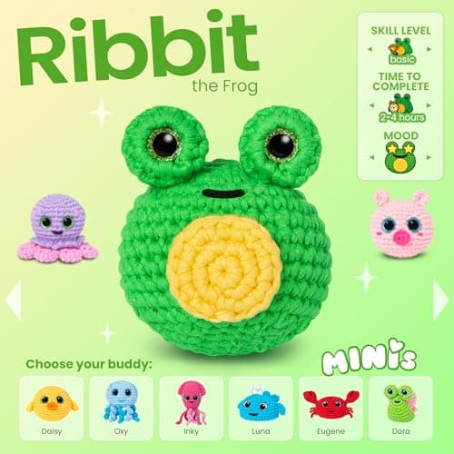 Cookie Box MINIs Crochet Kit for Beginners – Gift Set to Make Frog Ribbit Amigurumi Plushie – Easy DIY Crochet & Knitting Starter Kit with Printed Instructions & Step-by-Step Video Tutorial - Thumbnail 2