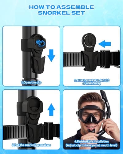 Aegend Diving Dry Snorkel for Adult & Youth - Foldable Snorkeling Gear with Top Dry Valve, Perfect for Snorkeling, Freediving, Swimming and Scuba Diving (Black & Cyan) - Thumbnail 4
