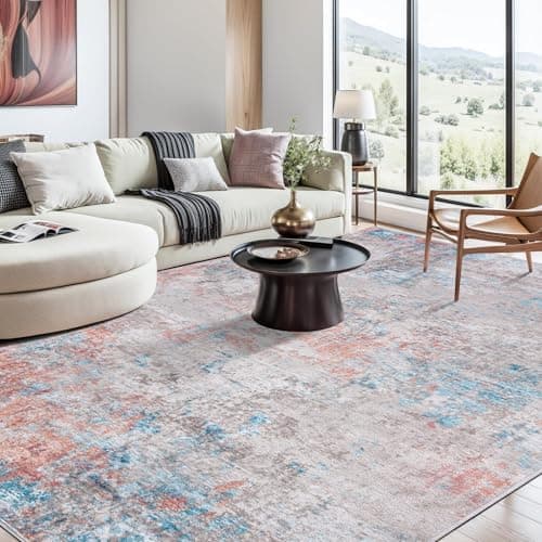 Auemtyn 8x10 Washable Area Rug - Modern Abstract Soft Thin Non-Slip Indoor Floor Carpet for Living Room Bedroom Dining Nursery Farmhouse - Coral