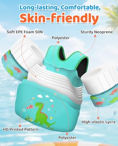 HeySplash Swim Vest for Kids, Toddler Pool Floaties Fit 33-66 Lbs, Children Swimming Vest with Adjustable Strap, Swim Jacket Water Wing Arm Float, Puddle Beach Boat Jumper Boy Girl,Dinosaur - Thumbnail 5