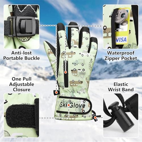 Odtmger Warm and Breathable Snow Gloves - Waterproof and Anti-Slip Ski Gloves for Boys & Girls, Men & Women - Thumbnail 4