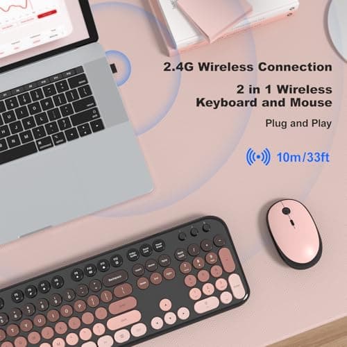 Atelus Wireless Keyboard and Mouse Combo, Typewriter Full Size Retro Keyboard with Number Pad, Ergonomic Design for Windows 7 8 10 11 PC Laptop Desktop, Home and Office Use - Thumbnail 2
