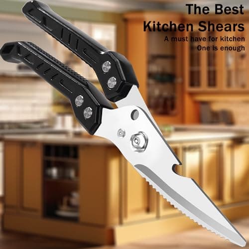 SLEMOON Heavy Duty Kitchen Poultry Shears Professional Food Scissors Black - Thumbnail 2