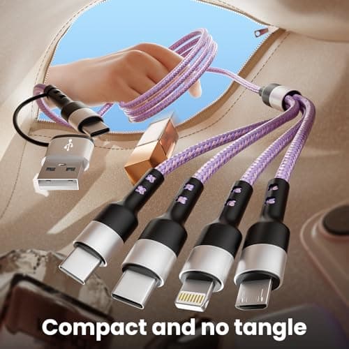 4-in-2 Dual Type-C Multi Charging Cable [2Pack-5FT], Nylon Braided Travel Essential for Airplane Cruise, USB A/C to Dual C/IP/Micro USB, Compatible with iPhone 17-8 Android iPad Galaxy Tablet - Thumbnail 5