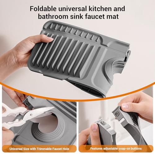 ZJWZLG Faucet Mat for Kitchen Sink, 14"X5.5" Silicone Sink Splash Guard , Snap-On Design & 7°slope Fast Drain, Folding Sink Faucet Mat for Universal Kitchen Bathroom Sink(Grey) - Thumbnail 6