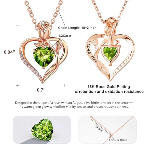 JACUPO Birthstone Rose Gold Necklace for Women(Rose Gold-08-Olive Green) - Thumbnail 2