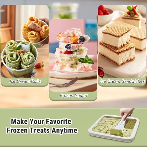 Rolled Ice Cream Maker with Lid and 2 Spatulas, At-Home DIY Instant Rolled Ice Cream Tray for Soft Serve, Slushies, Frozen Yogurt, Sashimi Plate, for Fun Family Activities, DIY Parent-Child Time - Thumbnail 3