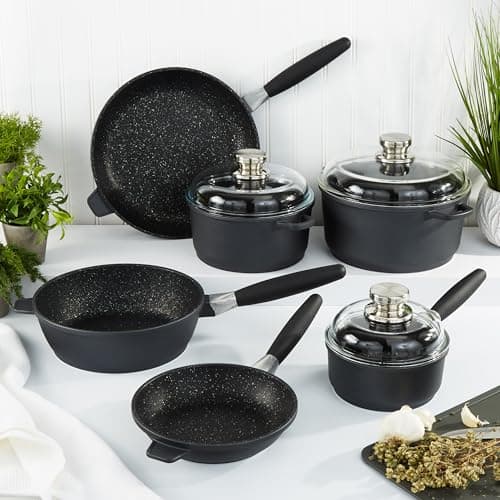 BergHOFF EuroCAST 9pc Cast Aluminum Non-Stick Chefs Cookware Set, Detachable Handle, Oven Safe