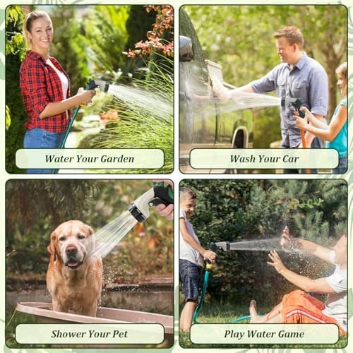MORROWIND Garden Hose Nozzle, Heavy Duty Metal Water Nozzle with 8 Adjustable Spray Patterns, High Pressure Ergonomic Flow Control for Watering Plants, Lawns, Washing Cars, Pets, Black with Green - Thumbnail 6