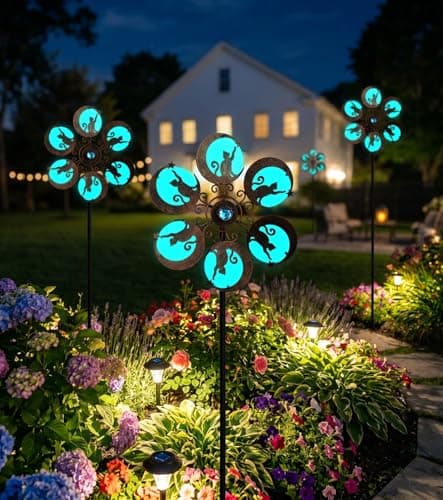 VUFOZ Wind Spinners Outdoor for Yard & Garden, Whimsical Cat Yard Spinner, Metal Wind Spinner with Reflective Acrylic Gem, Outdoor Decorations with Soft Nighttime for Lawn & Patio - Thumbnail 6