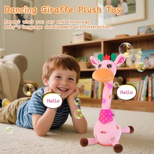 LUKETURE Dancing Talking Singing Pink Giraffe Toy Stuffed Plush, Interactive Stuffed Animal Toy, Musical Giraffe Plush with Record & Repeat, Sings 10 Songs, LED Lights - Thumbnail 3