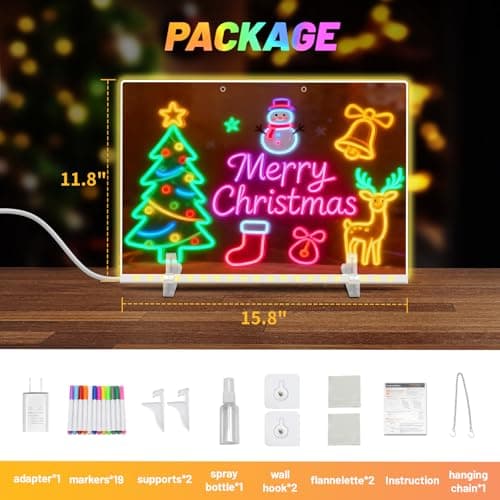 20 Inch, 19 Highlighter,Led Note Board with Colors for Kids,4Modes&7Colors Lumiboard Led Drawing Board for Kids,Light Up Sign,Acrylic Dry Erase Board with Stand,Adapter,Hanging Chain,Spray Bottle - Thumbnail 2