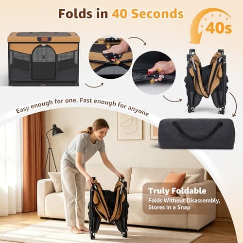 LOOBANI Foldable Dog Playpen for Small Dogs, Indoor/Outdoor Puppy Playpen with Removable Washable Fabric Enclosure, Sturdy Steel Frame & 690D Oxford Cloth, Portable Dog Cat Crate,32"x24"x22", Brown - Thumbnail 5