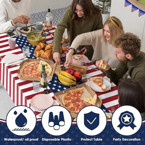 OHOME 4th of July Decorations - Patriotic American Flag Plastic Tablecloth for 250th Anniversary | Fourth of July Accessories for Home Outdoor Outside Party Favors,54"x108",2 Pack - Thumbnail 4