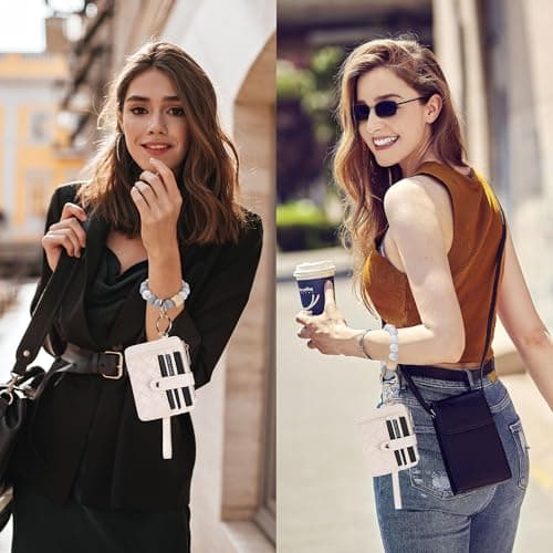 Airkit Wristlet Wallets for Women, Keychain RFID Blocking Credit Card Holder, Small Girly Wallet with Bracelet, Silicone Beaded Tassel Key Ring Card Holder, White - Thumbnail 6