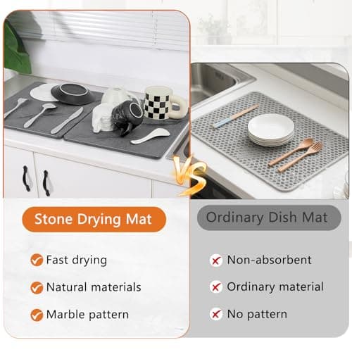 Koalafast Large Stone Drying Mat for Kitchen Counter, Diatomaceous Earth Dish Drying Mat Foldable, Non Slip Kitchen Mat Quick Dry for Dishes Bottles Cups (24"L X 16"W) - Thumbnail 4