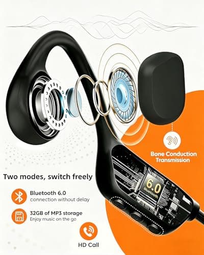 Bone Conduction Headphones, IPX8 Waterproof Swimming Headphones, Open Ear Headphones with MP3 Mode 32GB Memory Up to 10 Hours Playtime, Bluetooth 6.0 Ear Buds Secure Fit for Running and Fitness - Thumbnail 3
