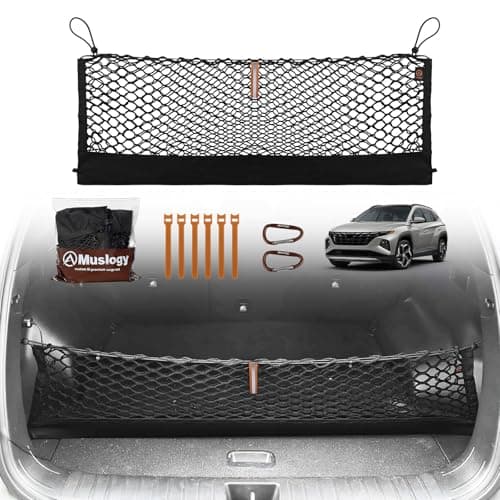 Muslogy Truck Bed Cargo Net Trunk Netting Compatible with 2022-2025 2026 Hyundai Tucson Accessories, Pickup Cargo Organizer SUV Sedan Storage Net w/Heavy Duty Carabiners - Image 1