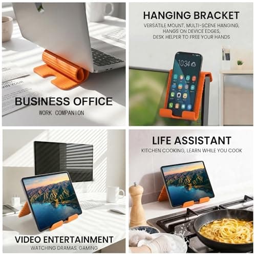 Adjustable Foldable Silicone Phone Stand, Yellow, with Charging Port, Non-Slip Desk Holder for iPhone, Samsung, Tablets - Thumbnail 3