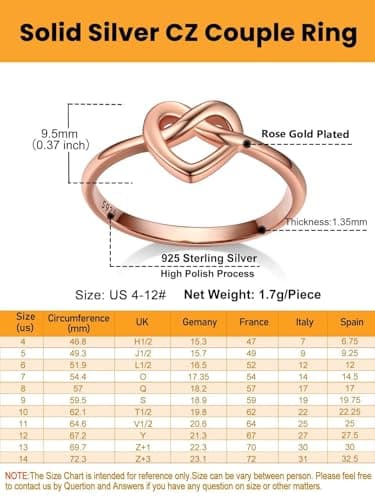 Bestyle Rose Gold Celtic Ring for Women, Dainty Cute Rose Gold Heart Knot Ring, Women Simple Finger Band Ring Stacking Ring, Eternity Love Band Ring for Her,Size 9 - Thumbnail 6