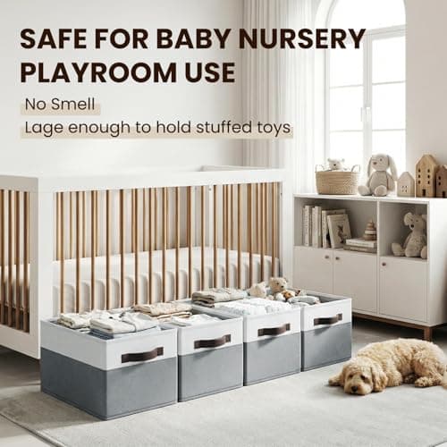 4 Pack Large Closet Storage Baskets Bins for Shelves | Fabric Closet Organizers and Storage with Handles Home Organization | Decorative Collapsible Baskets for Organizing Clothes Toy Nursery 14"x10" - Thumbnail 4
