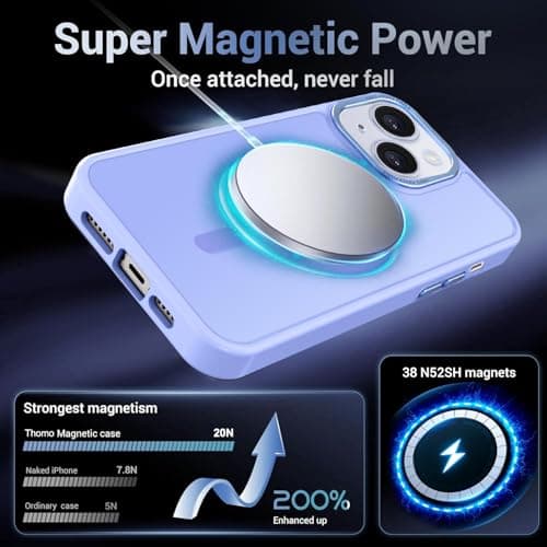 Thomo Strong Magnetic for iPhone 13 Case & iPhone 14 Case [Compatible with Magsafe] Translucent Matte Slim Shockproof Women Girl Anti-Fingerprint Protective Case for iPhone 14/13 6.1", Light Purple - Thumbnail 3